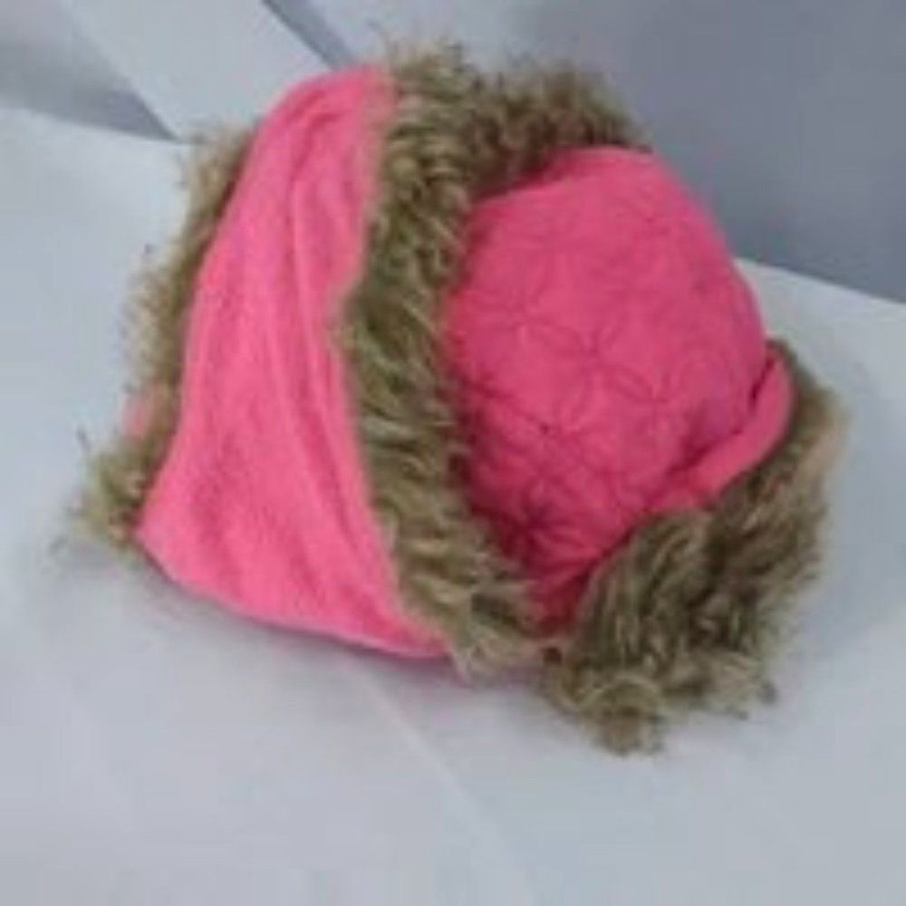 Fur Trim Fleece Lined Winter Hat Quilted Kids Bomber Aviator Warm Pink Girls